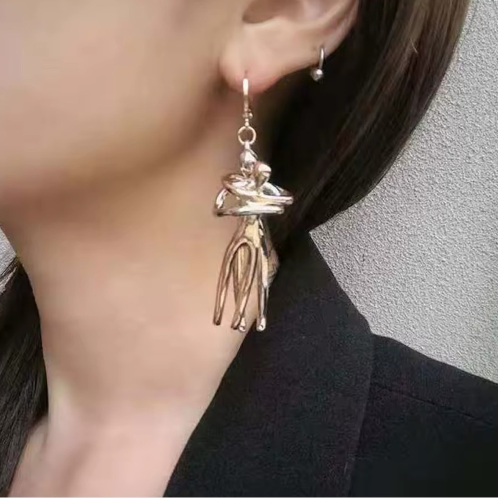 Abstract Dancing Couple Earrings-Gold And Silver - Picture 12 of 13